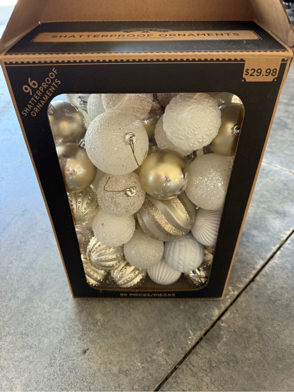 Holiday Time White and Gold Shatterproof Ornament Set